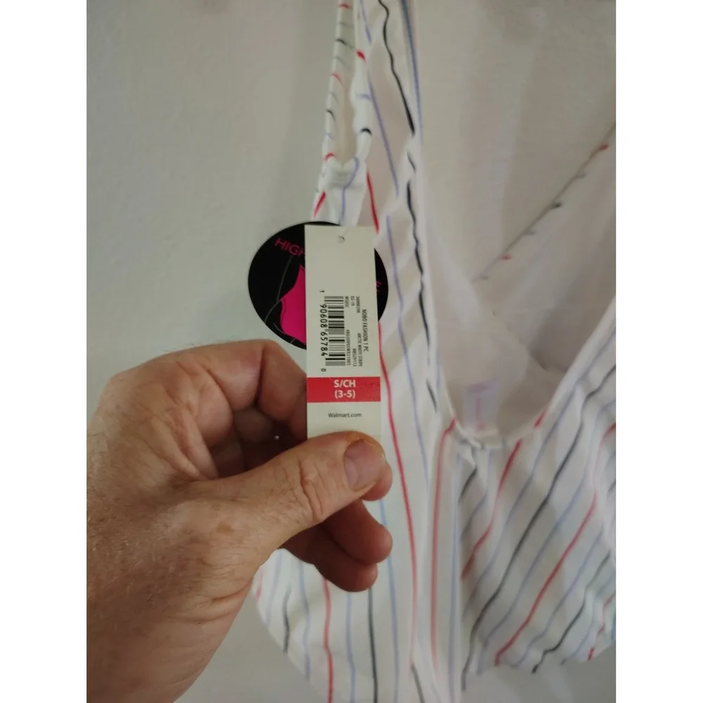 No Boundaries Womens Striped Wrap One Piece Swimsuit White Red Blue Small NWT